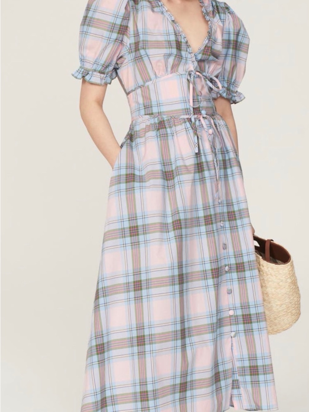 Hill House Plaid Midi Dress in Pink and Blue